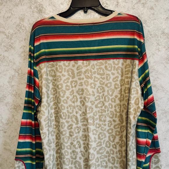 Crazy Train Pull Over Top Size 2XL Southwest Stripe Leopard Western Long Sleeve - Picture 3 of 16